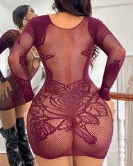 Sexy See-through Fishnet Long Sleeve Bodycon Nightgowns