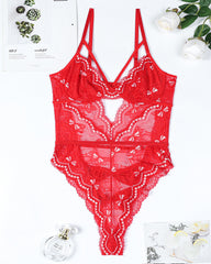 Hip Bow Hollow Sexy Lace Contrast Color Bodysuit