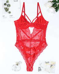 Hip Bow Hollow Sexy Lace Contrast Color Bodysuit