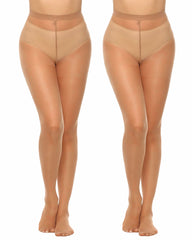 2-Pack 20D High-Waisted Sheer Silky Nylon Pantyhose