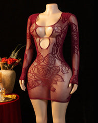 Sexy See-through Fishnet Long Sleeve Bodycon Nightgowns