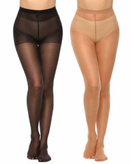 2-Pack 20D High-Waisted Sheer Silky Nylon Pantyhose
