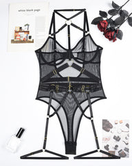 Leopard Print See-Through Mesh Bondage Sexy Underwire Bodysuit