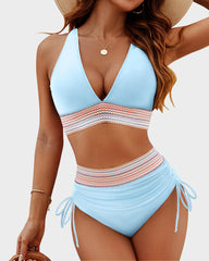 High Waisted Tummy Control Color Block Bikini Sets