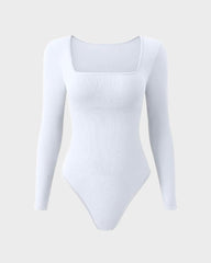 Ribbed Square Neck Long Sleeve Bodysuit