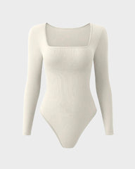 Ribbed Square Neck Long Sleeve Bodysuit