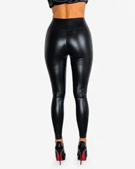 Mid Waist Concealed Zipper Glossy Leather Leggings