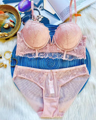 Sexy Mesh Lace Floral Embroidered Underwire Bra And Panty Set