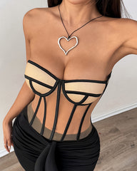 Sexy Underwired Backless Drawstring Waist Tight-fitting Sheer Bandeau Top
