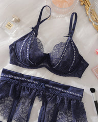 Sexy Lace Hollow See-Through Gathered Lingerie Set