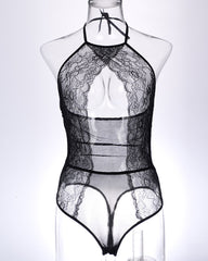 Sexy Lace Mesh Openwork Halter Bodysuit