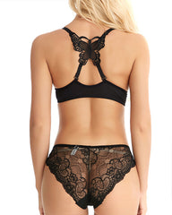 Front-fastening Underwire Butterfly Back Bra and Lace Patchwork Panty Set