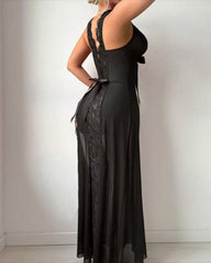 Sexy Deep V-neck High Slit Lace See-through Long Nightgown