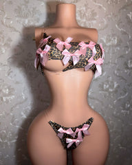 3D Bow-decorated Sexy Strapless Bra and Thong Lingerie Set