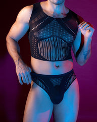 Men's Sexy Hollow-Out See-Through Elastic Fishnet Lingerie Set
