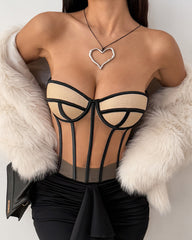 Sexy Underwired Backless Drawstring Waist Tight-fitting Sheer Bandeau Top