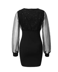 Sexy Slim Fit Mesh V-neck Sequined Dress