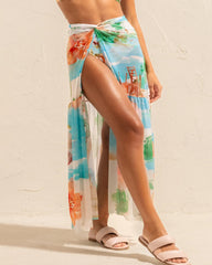 Retro Floral Colorblock Swimsuit and Cover-up Set
