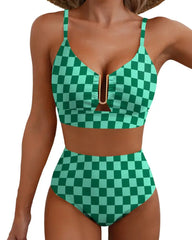 Women's V-neck Floral High-waisted Tummy-control Bikini Swimsuit