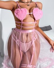Heart-shaped Cutout Sexy Sheer Mesh Chemise and Thong Set