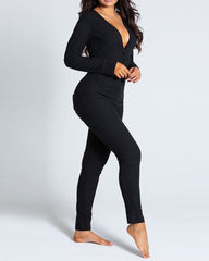 Christmas Deep V-neck Long-sleeved Back Button Closure Jumpsuit PJajama