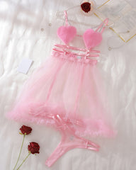 Heart-shaped Cutout Sexy Sheer Mesh Chemise and Thong Set