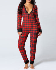 Christmas Deep V-neck Long-sleeved Back Button Closure Jumpsuit PJajama