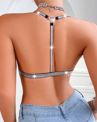 Sexy Deep V-neck Front-closure Lace Silver Ribbon No Underwire Bra