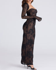 Sexy Floral Lace Strapless Bodycon Slit Long Dress and Long-sleeved Cover-up Set