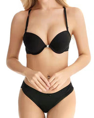 Front-fastening Underwire Butterfly Back Bra and Lace Patchwork Panty Set