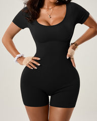 Backless Hip-lifting Seamless Elastic Short-sleeved Shorts Yoga Fitness Bodysuit