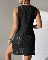 Beach Vacation Knitted Openwork Cover-up Vest Dress