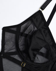 Mesh Splicing Open Back Sexy Lace-Up Suspender Bodysuit