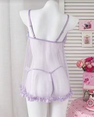 Sexy Lace Mesh See-through Slip Dress Lingerie Set