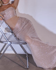 Sexy Sequined Ribbon Sleeveless Strapless Long Dress