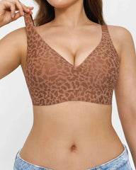 Leopard Print Wire-Free Comfortable Push-Up Seamless T-Shirt Bra
