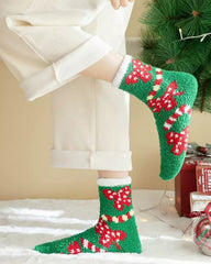 Christmas Coral Fleece Fun Print Mid-calf Warm Socks