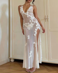 Beach Sexy Halter Bikini and 3D Floral Long Sundress