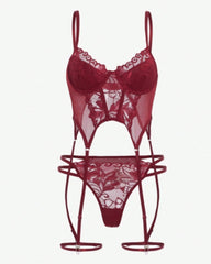 Sexy Flower Lace Mesh See-Through Lingerie Set