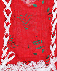 Sexy Christmas Lace Mesh Sheer Lingerie Set with Stockings