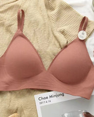 Deep V Seamless Letter Thin Straps Wire-Free Comfort Bra