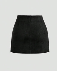 Retro Pleated Faux Suede Slim-fit Mid-waist Skirt
