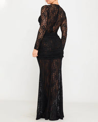 Sexy Form-fitting Lace Bodycon Long-sleeved Round Neck Dress
