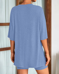 Women's Two-Piece Casual Sports Loose Shirt Cycling Shorts Suit