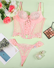Sexy Lace See-Through Heart-Shaped Buckle Lingerie Set