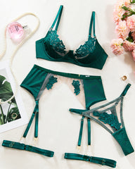 Sexy Mesh See-Through Flower Embroidery Push-Up Bra Sexy Lingerie Set