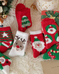 Christmas Coral Fleece Fun Print Mid-calf Warm Socks