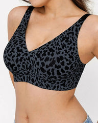 Leopard Print Wire-Free Comfortable Push-Up Seamless T-Shirt Bra