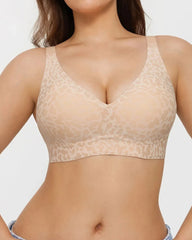 Leopard Print Wire-Free Comfortable Push-Up Seamless T-Shirt Bra