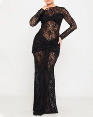 Sexy Form-fitting Lace Bodycon Long-sleeved Round Neck Dress